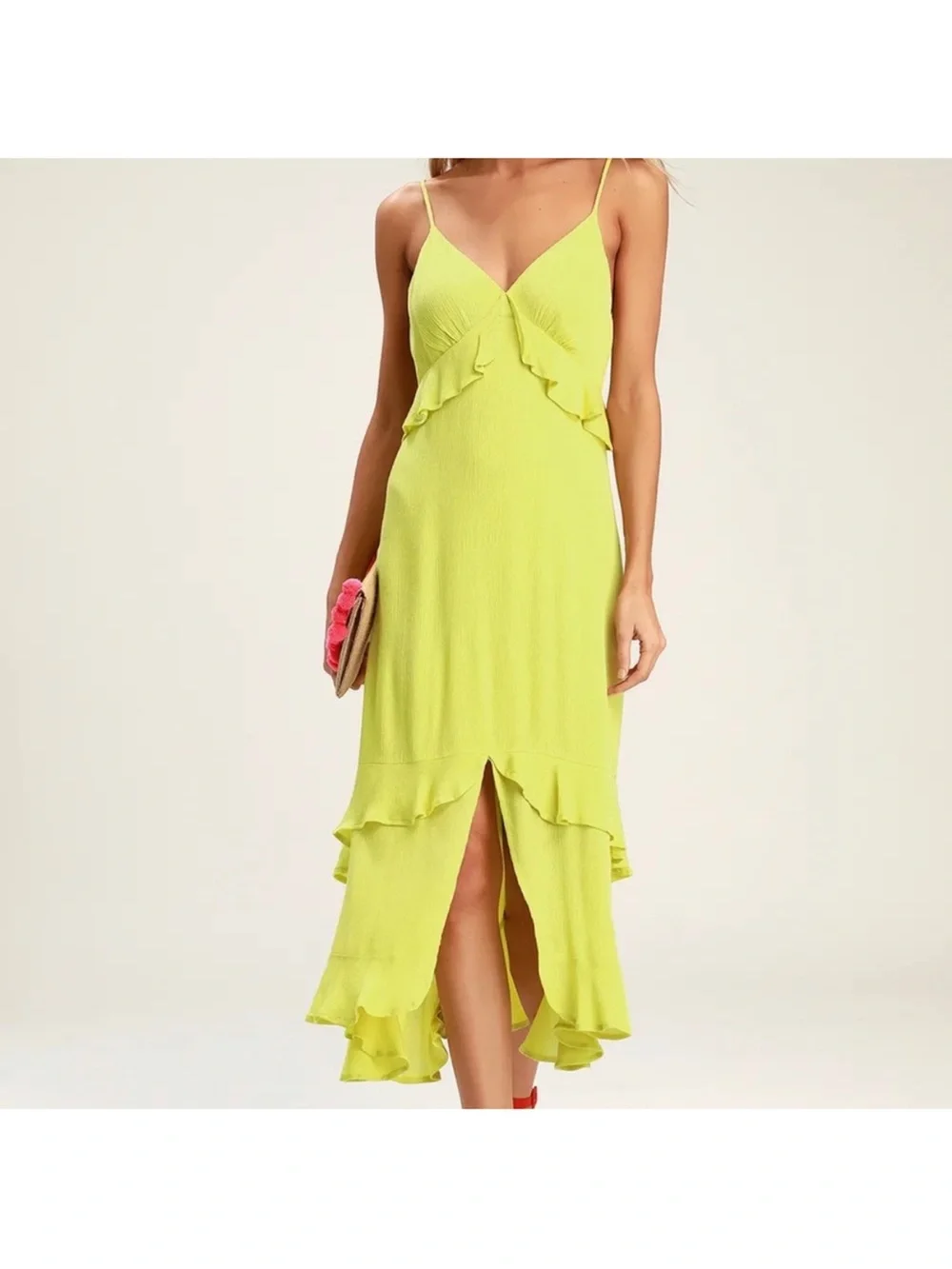 Lulu's Light Green Ruffle High-Low Slip Dress - Picture 4 of 4